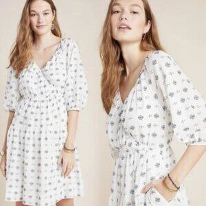 Anthropologie Marcie Cotton Surplice Dress Womens Small White Sundress Boho